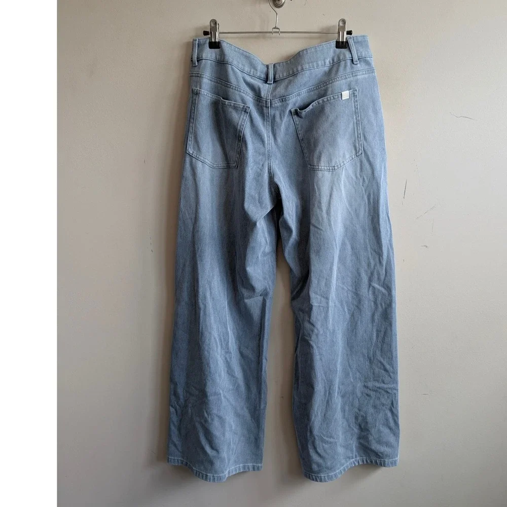 Halara Flex Denim Wide Leg Pants Light Wash Crossover Waist Blue Womens Size M